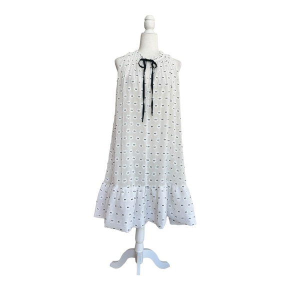 Current Air White Floral Tie Neck Ruffle A Line Swing Womens Size M Knee Length - Picture 1 of 15